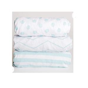 NODNAL CO. 3 Fitted Bassinet Sheets Mint Set Baby Girl/Boy - 100% Cotton
